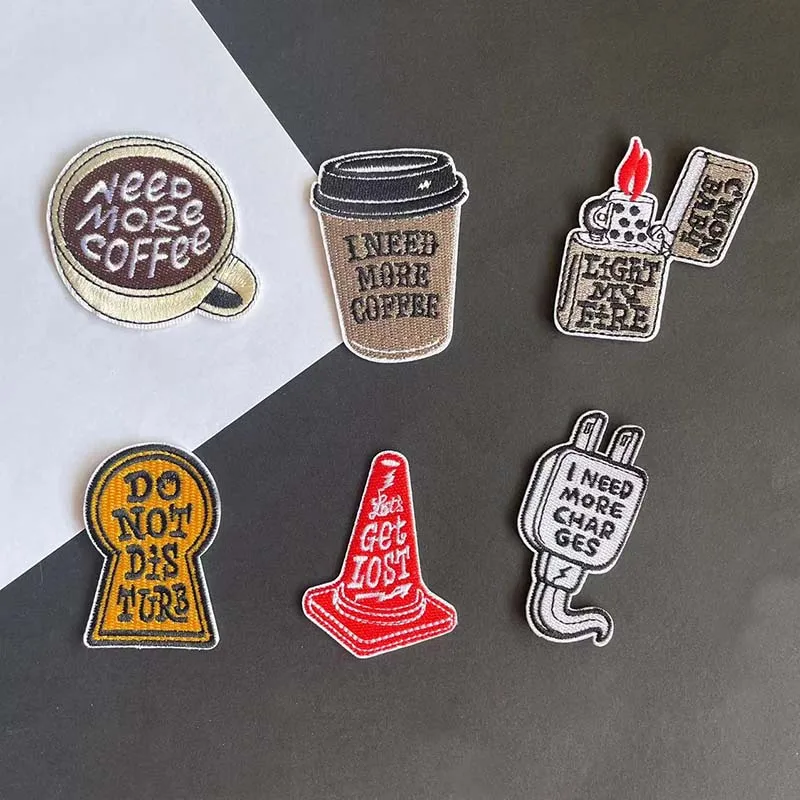 Parches termocollant bordados para ropa, pegatinas de tela, cono de tráfico, 6 piezas/taza de café - imagen 2