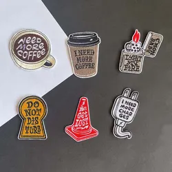 Parches termocollant bordados para ropa, pegatinas de tela, cono de tráfico, 6 piezas/taza de café