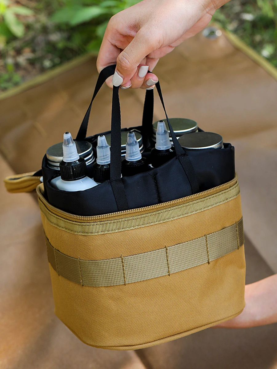 Kosibate-bolsas para botellas de condimentos para acampar al aire libre, bolsa de almacenamiento portátil para Picnic, barbacoa, tarro de especias (solo Bolsa) - imagen 5