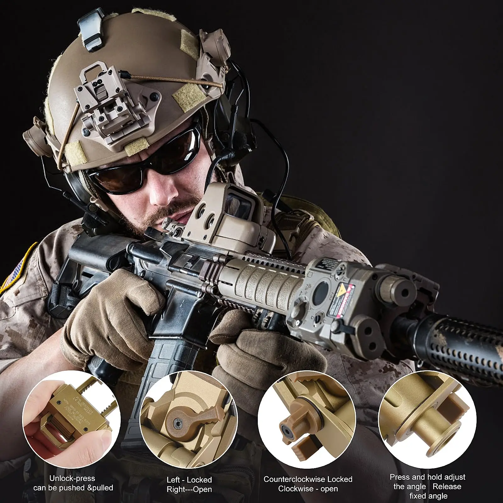 BOOIU NVG Mount PVS14/15/18 G24 montaje de aluminio L4G24 NVG Mount casco para gafas de visión nocturna NVG Metal casco montaje CS juegos - imagen 5