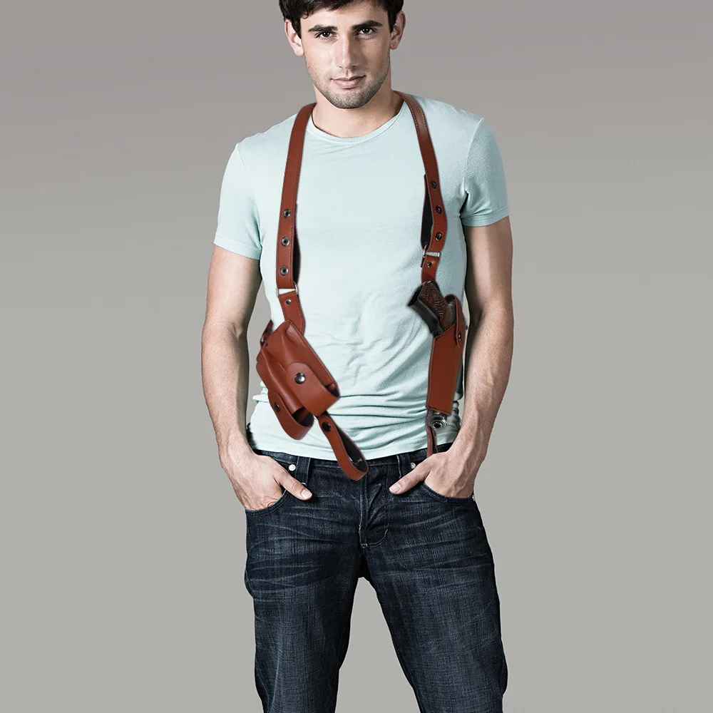 Funda de hombro para pistola ajustable P320 de 1911 con doble bolsa para revistas, funda para chaqueta de traje de transporte oculta, color marrón