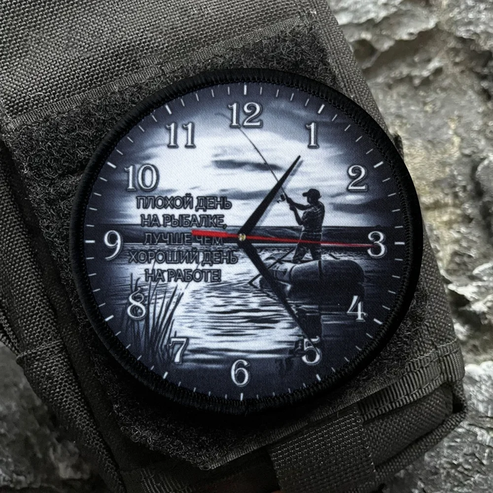 Parche táctico de pescador, reloj divertido, gancho y bucle impreso, insignia de moral militar, brazalete, pegatinas para mochila Chevron - imagen 5