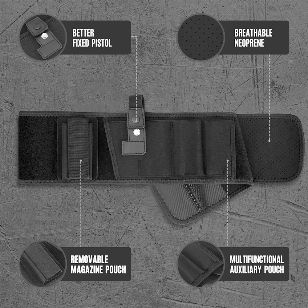 Funda para pistola con banda para el vientre, funda para pistola de transporte oculta, banda para la cintura, funda para pistola, portador de pistola para Glock 19 17 26 43 Sig P365 - imagen 2