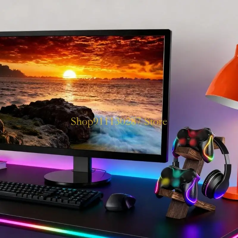 Soporte madera para juegos J1HC 2 capas, estante almacenamiento Vertical 2 capas para controlador auriculares y - imagen 4