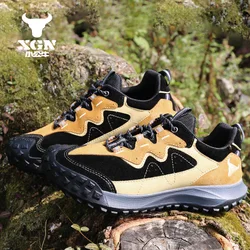 XGN-zapatos de senderismo de piel de vaca para hombre, botas de caza impermeables, zapatillas de trekking, zapatos para caminar de malla, botas tácticas de viaje de combate en el desierto