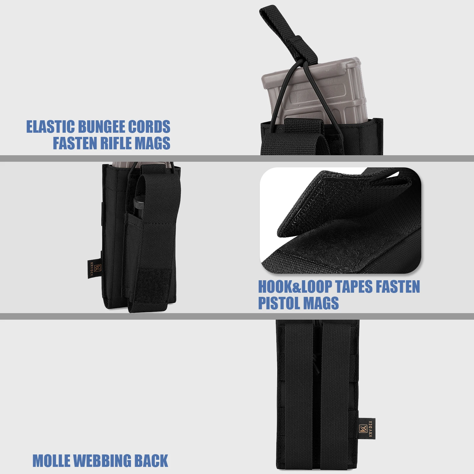 KRYDEX-Bolsa de munición para Rifle táctico y pistola, portarevistas MOLLE /PALS de 9mm, 5,56, color negro - imagen 2
