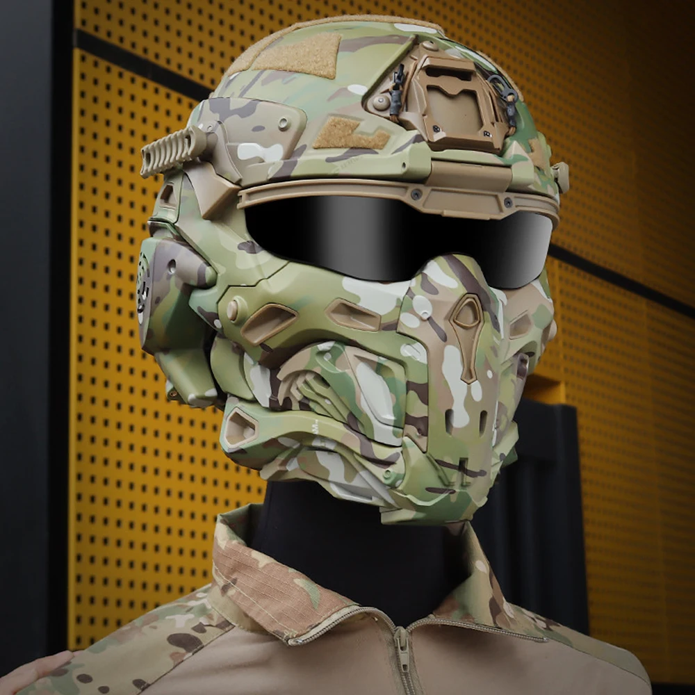 SRU SR casco táctico 2 en 1 Airsoft, máscara de cara completa, sistema de refrigeración, visera abatible, CS, sombreros de entrenamiento, caza y Paintball