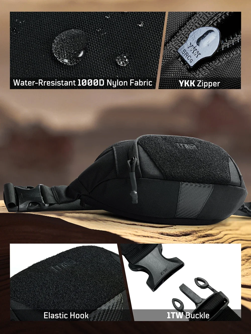 1TG Bolso táctico para hombres, riñonera para hombres y mujeres, bolso cruzado, riñonera táctica para senderismo, yoga - imagen 3