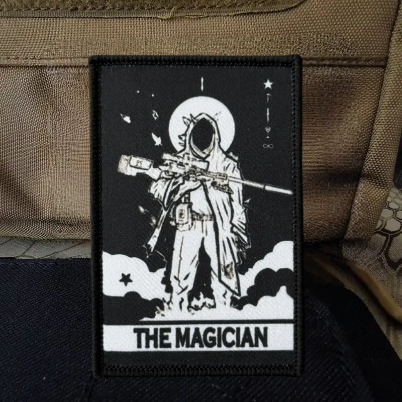 Parche con estampado de cartas de Tarot de francotirador, chaleco táctico, insignia de moral con gancho y bucle, pegatinas decorativas para mochila, parches para brazalete para ropa