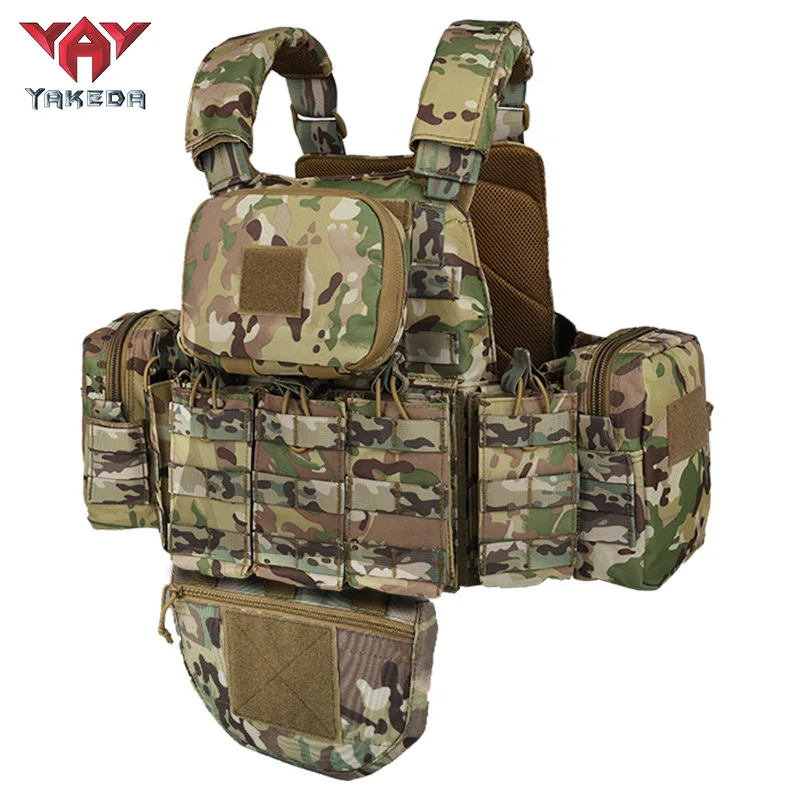YAKEDA-Chaleco portador de placa táctico, bolsas para revistas Molle de camuflaje, chaleco táctico de protección completa para caza con bolsa portadora de hidratación - imagen 3