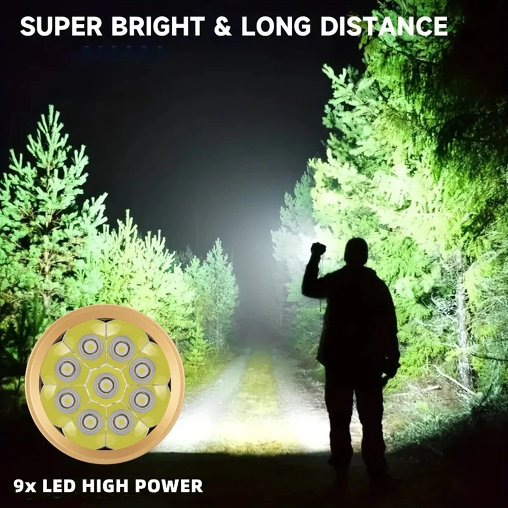 9x LED de alta potencia linterna superbrillante LCD USB recargable potente expedición al aire libre caza luz Camping pesca antorcha - imagen 2