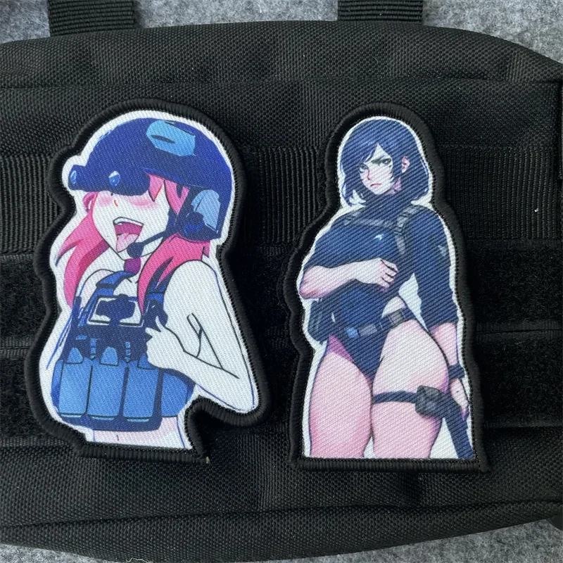 Parches tácticos de Anime Airsoft para chica, parche táctico Waifu con estampado, brazalete con gancho y bucle, mochila militar, insignia de moral, pegatinas - imagen 3