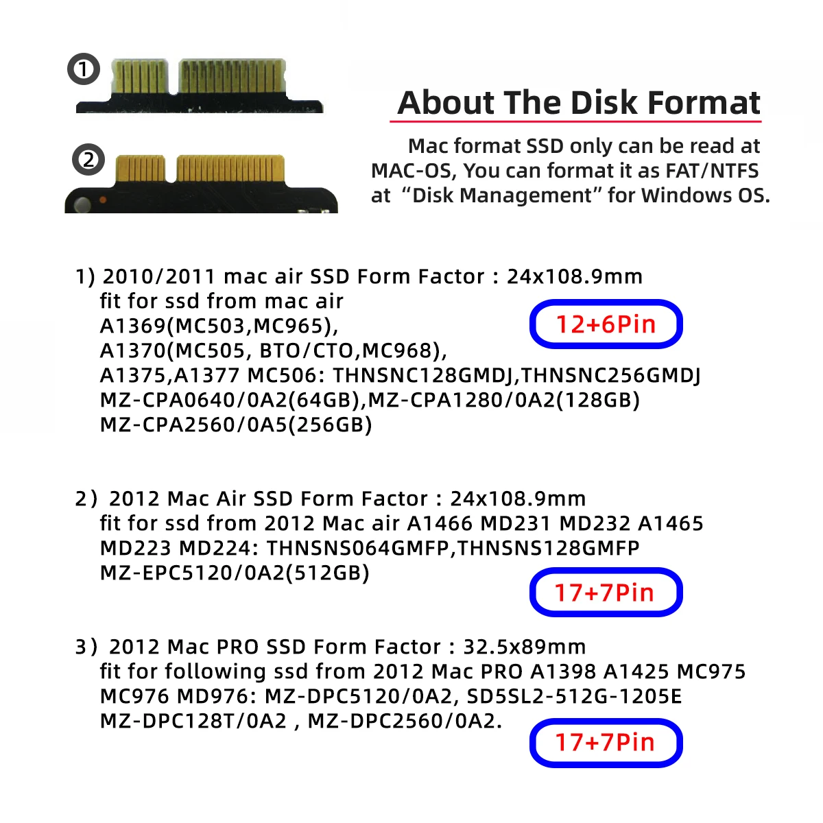 CY-carcasa para Mac Air Pro, placa SATA de 22 Pines de 2,5 pulgadas, Retina SSD 2010, 2011, 2012, 12 + 6 pines, 17 + 7 pines, A1425, A1398, MC975, MC976 - imagen 5