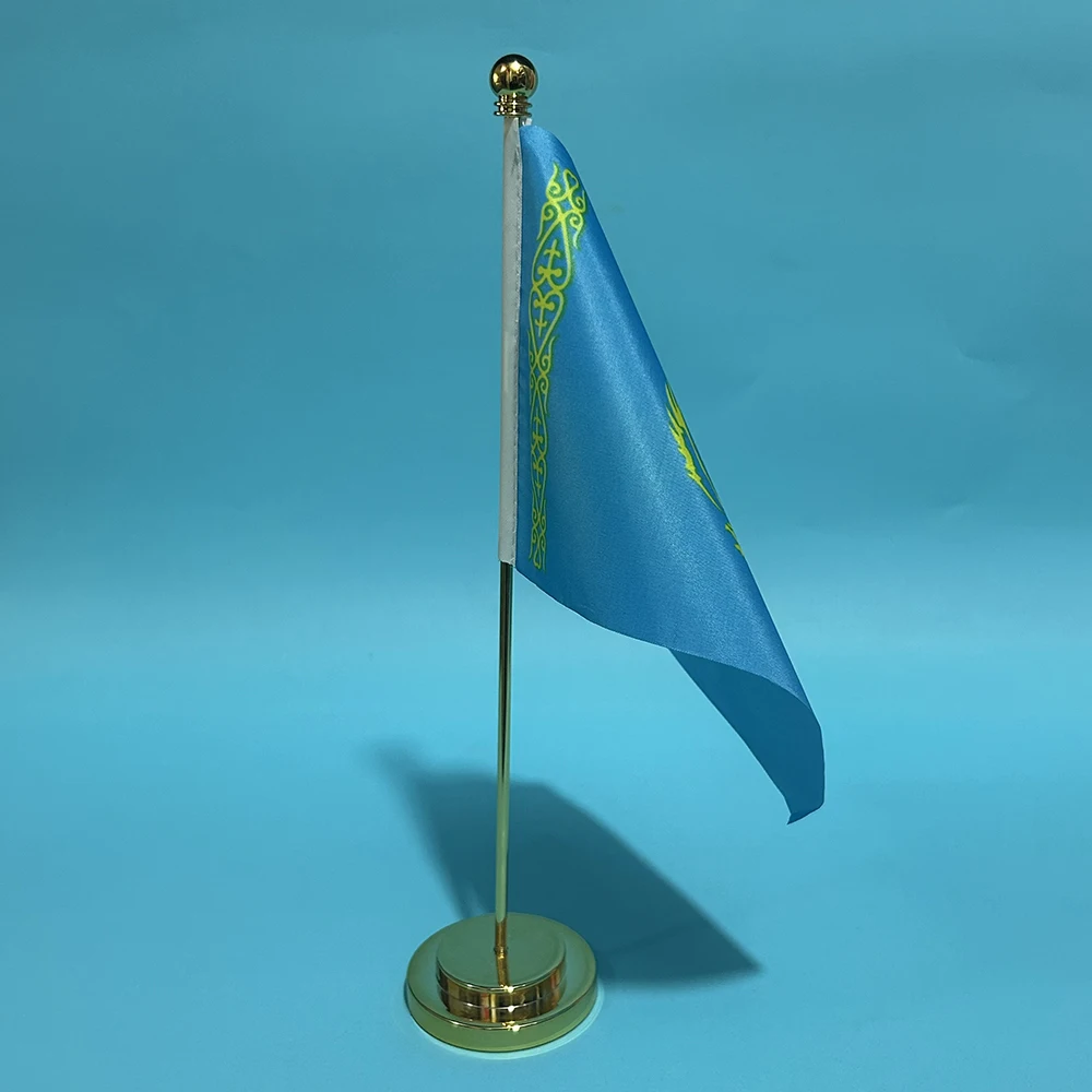 BANDERA DE SKY, bandera de escritorio de oficina de Kazajstán, 14x21cm, poliéster, pancarta de Kazajstán, adornos de escritorio, banderas para decoración - imagen 3