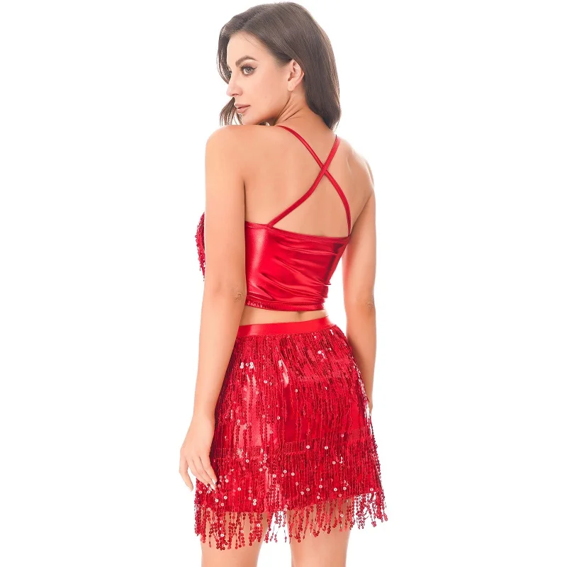 Vestido de baile en Barra para mujer, traje de falda para danza del vientre, ropa de actuación latina, clubes nocturnos, borlas, vestido de Samba Chacha - imagen 3