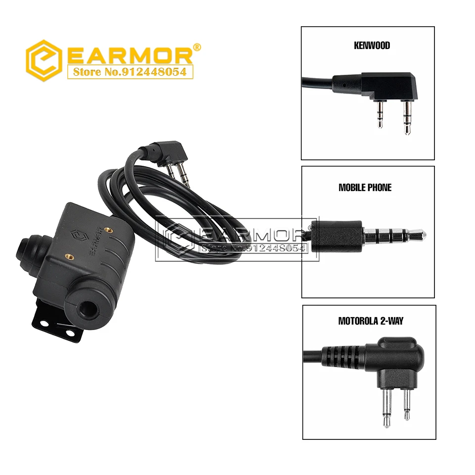 EARMOR adaptador PTT M51, auriculares tácticos, interfaz de Radio PTT Kenwood y AUX