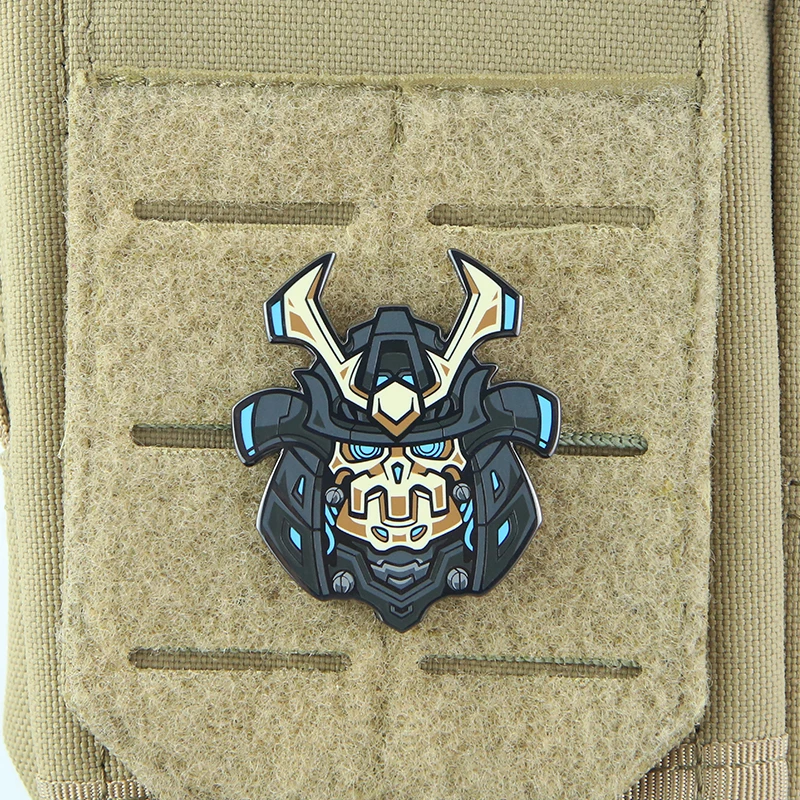 Insignia de parche de Metal de samurái de dibujos animados de estilo japonés, decoración artesanal, chaleco táctico, mochila, accesorio de ropa con gancho - imagen 2