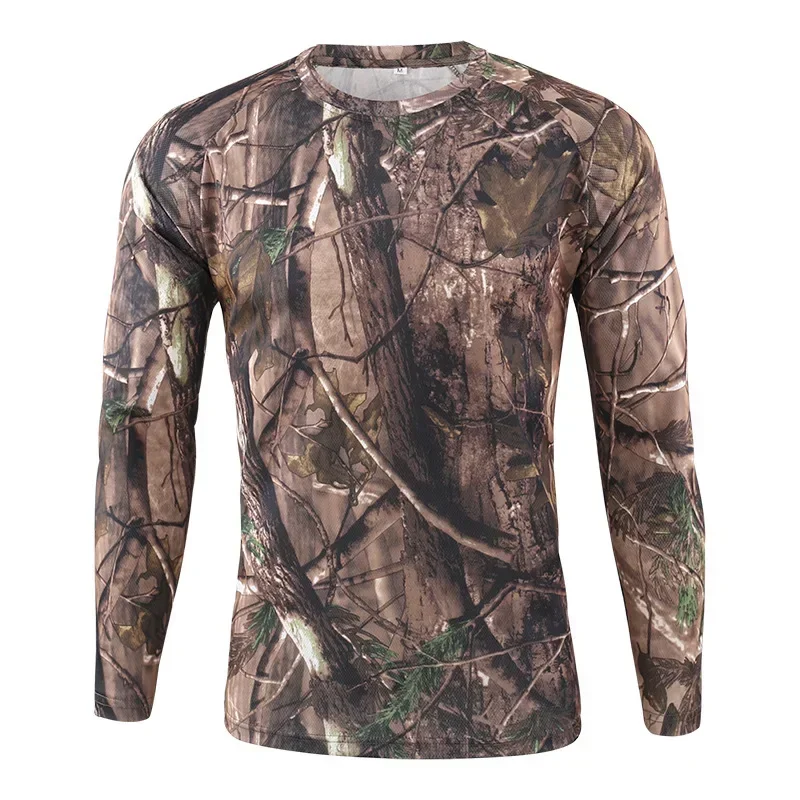 Camiseta con estampado de bosque de caza de camuflaje para deportes al aire libre, camiseta de manga larga para hombre, entrenamiento táctico de viaje, ropa de gran tamaño para niños - imagen 4
