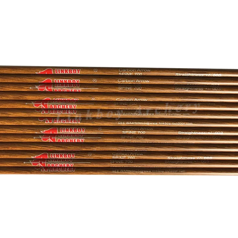 12 Uds Linkboy tiro con arco 100% flechas de carbono puro ID4.2mm columna vertebral 600 3 "Pluma de pavo 80gr puntas arco recurvo tiro con arco largo - imagen 5