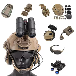 Juego de casco ABS Airsoft con auriculares de comunicación, luz de señal táctica, antorcha, binoculares NVG, modelo y montaje, equipo de tiro de caza
