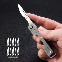 Cuchillo plegable de bolsillo acero inoxidable, hoja desmontable