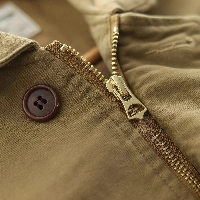 Amikaji-Chaqueta Vintage con solapa para hombre, abrigo informal con múltiples bolsillos, con cremallera, arrugado, a la moda, para primavera y otoño - imagen 4