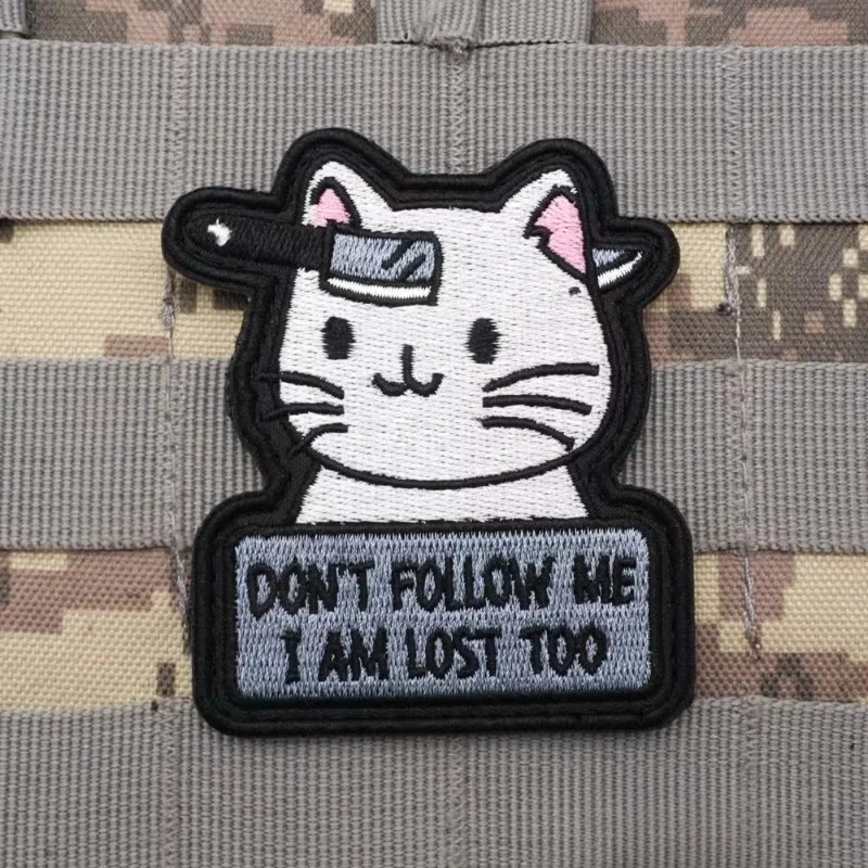 Parche bordado de gato de dibujos animados, insignia de Moral de Jujutsu Kaisen, mochila, sombrero, pegatinas de gancho y bucle, parches para ropa - imagen 2