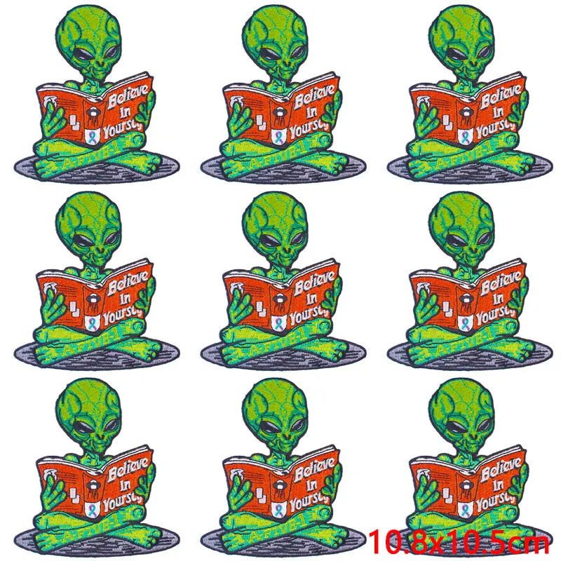 Parche bordado de Alien Ufo, parches termoadhesivos para planchar en la ropa, gancho de bucle, 10 unidades por lote - imagen 4