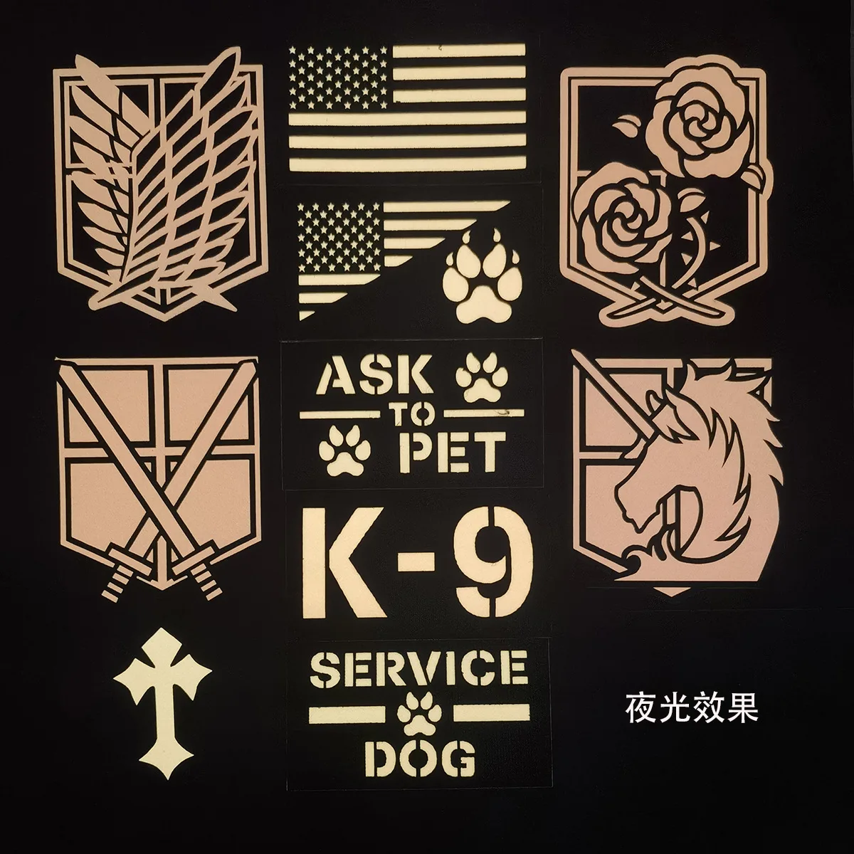 Ejercicio al aire libre insignias de identificación nocturna cortadas con láser y insignias luminosas de Velcro para perros servicio parches para perros cruz reflectante - imagen 3