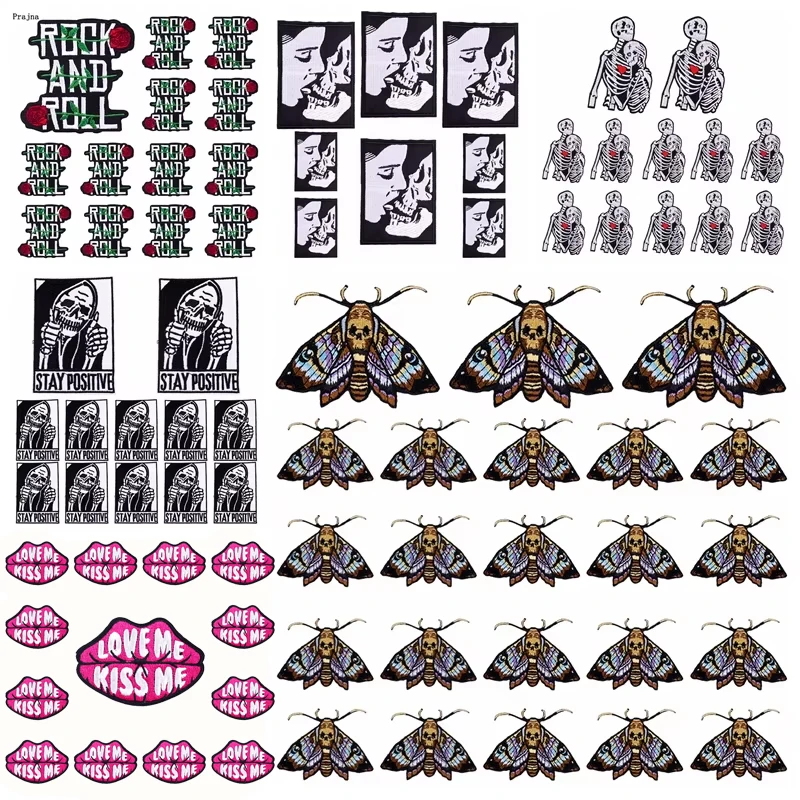 Parches bordados de mariposa para ropa, calaveras Punk, Rock, pegatina de costura, 10 unids/lote - imagen 2