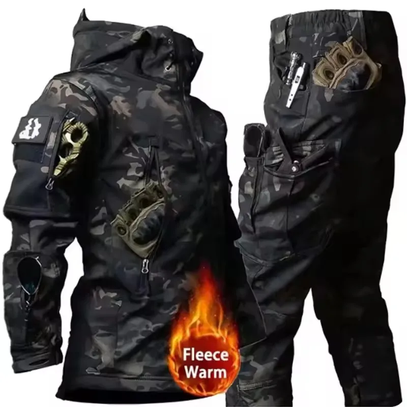 Chaqueta táctica de lana para hombre, trajes impermeables, pantalones Cargo para exteriores, entrenamiento de pesca, senderismo, chándales para acampar, abrigo térmico, invierno - imagen 5