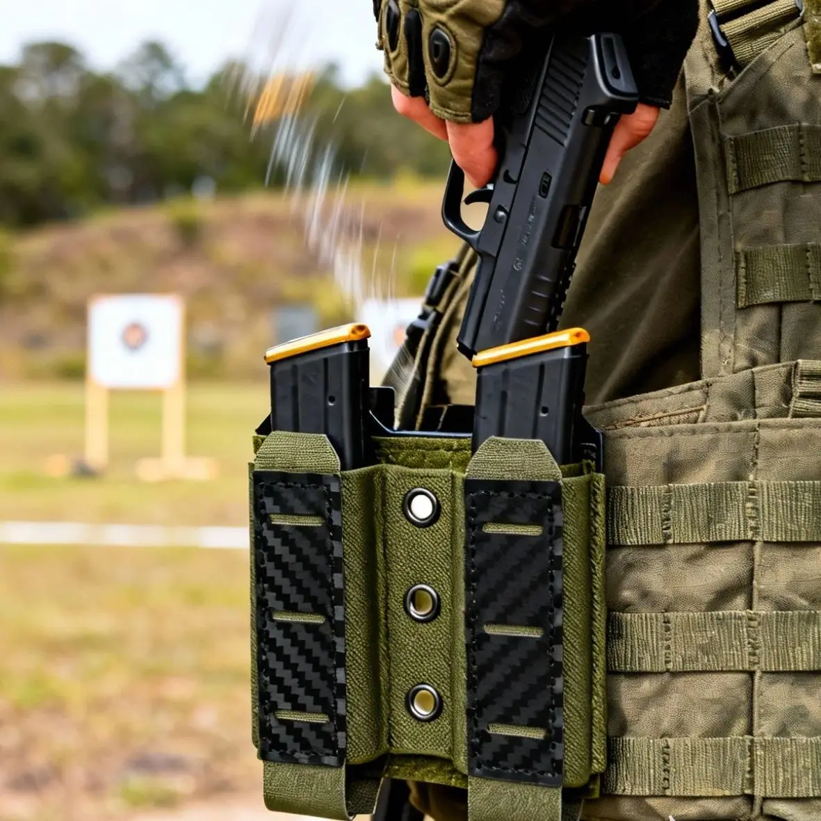 Portarrollos táctico de doble cámara con patrón de fibra de carbono, equipo de caza al aire libre, bolsa Molle de liberación rápida - imagen 3