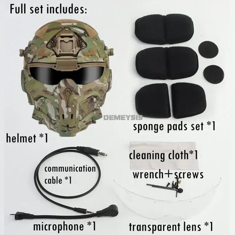 Casco de tiro con máscara, cubierta completa de protección, cascos tácticos de combate Airsoft, auriculares integrados, Protector de cabeza CS para tiro - imagen 2