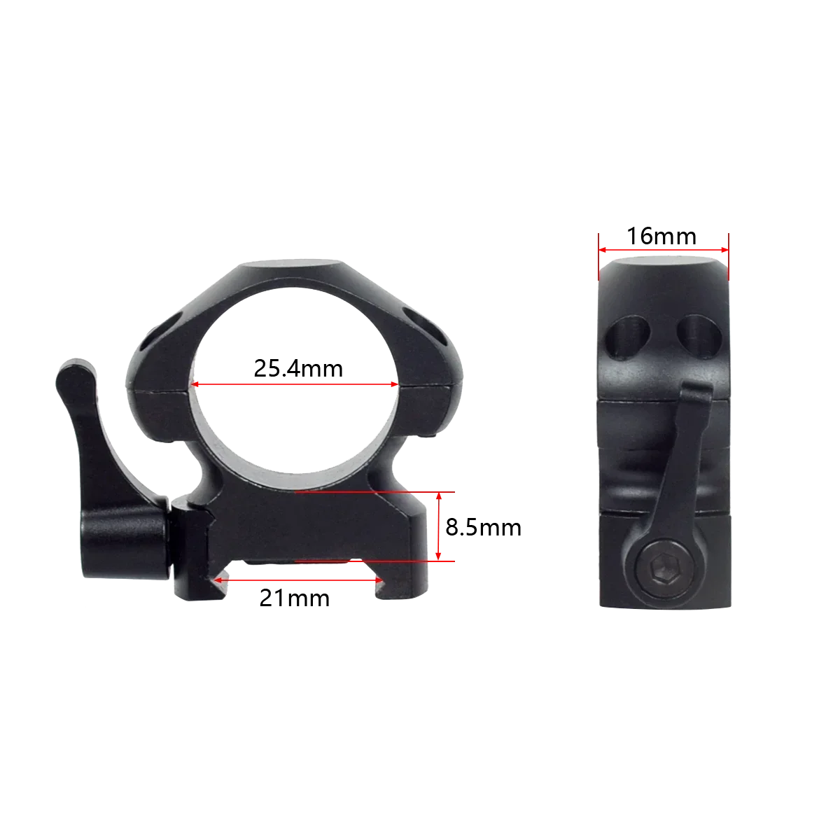 Riel de liberación rápida, perfil bajo, medio alto, 2 unidades por paquete, anillos de alcance de acero para riel Picatinny de 20mm, Rifle de caza de 25,4mm y 30mm, 2 uds. - imagen 5