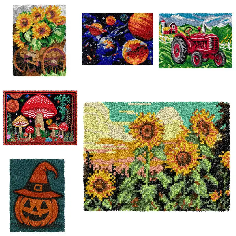 Paisaje Animal pestillo gancho almohada Smyrna paquete ganchos tejido bordado alfombra almohada bordado pestillo gancho Kits alfombra