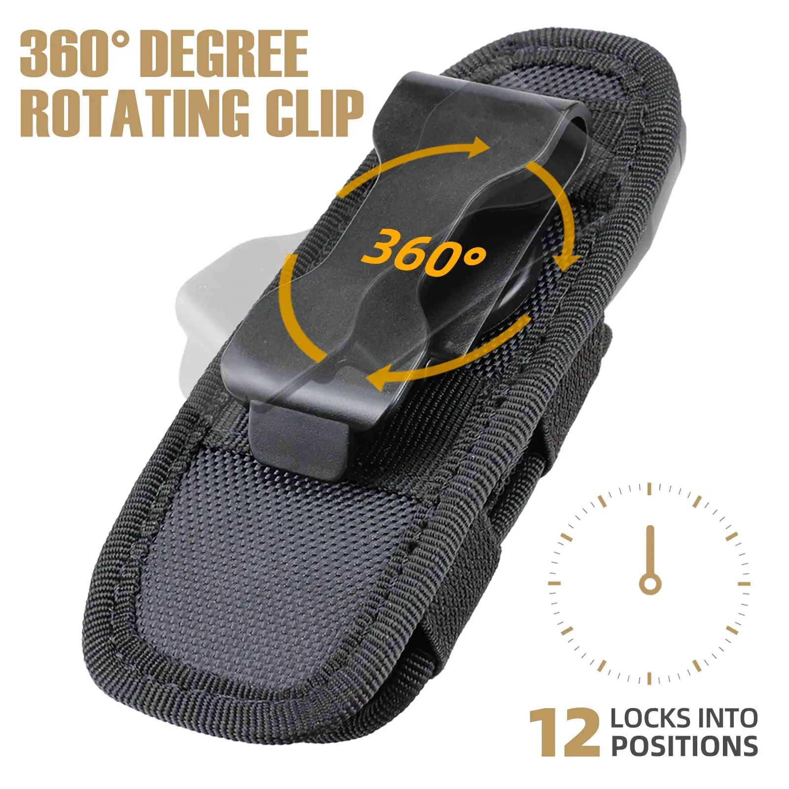 Funda táctica para linterna, soporte giratorio para linterna, Clip para cinturón, funda de transporte para antorcha táctica con mosquetón de 360 grados - imagen 2