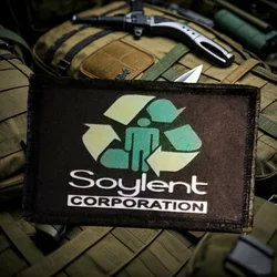 Soylent Corporation-Parche militar táctico divertido, insignia de moral verde Soylent, brazalete con gancho y bucle, mochila para exteriores, pegatina para sombrero