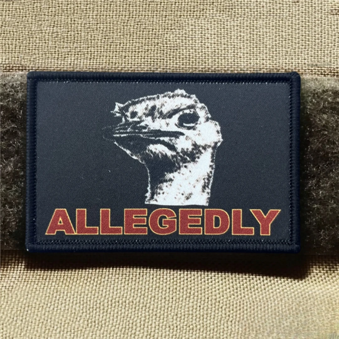 Allegedly-insignia de moral de Meme divertida de avestruz, emblema militar, brazalete táctico, parches de gancho y bucle para ropa, pegatinas para mochila