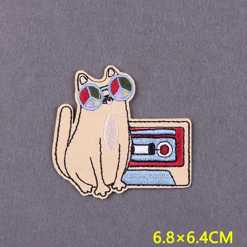 Parche de gato de dibujos animados para planchar en la ropa, Parche de ropa de animales DIY, cosas lindas, parches bordados para ropa, decoración de rayas - imagen 3