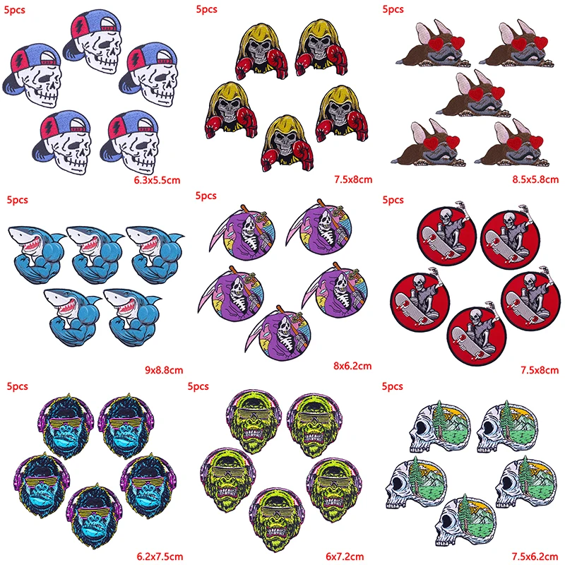 5 unids/lote parche bordado de animales fuertes parches para planchar para ropa parches bordados de Fitness muscular en ropa insignias Decoración