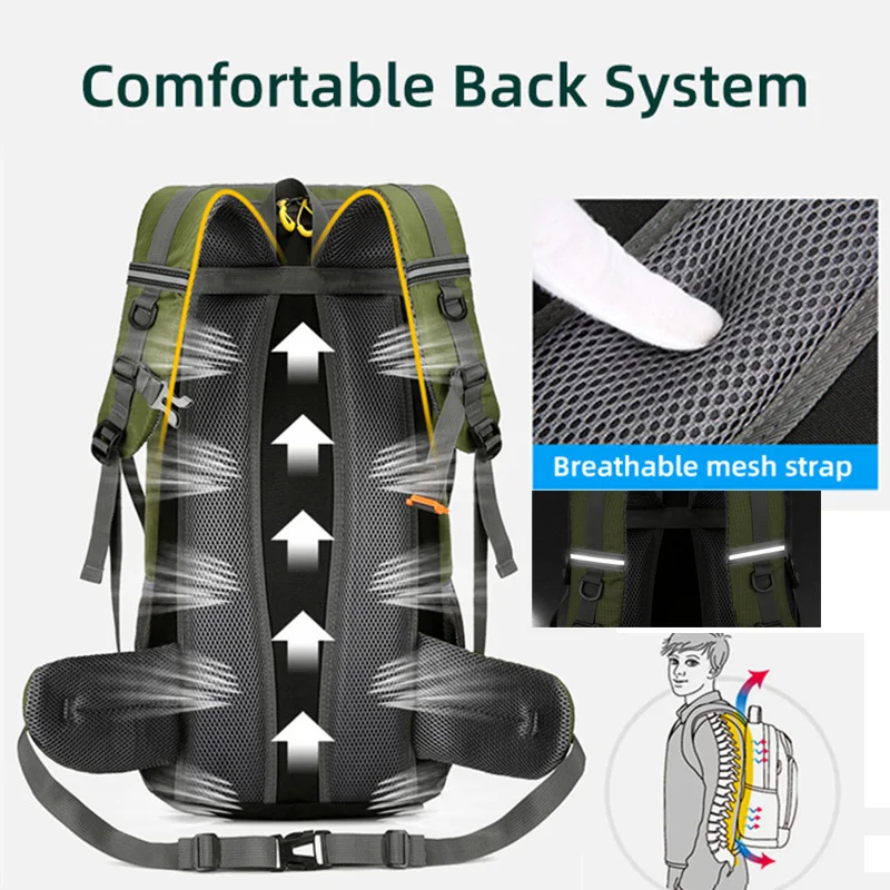 Mochila de viaje de nailon para hombre y mujer, bolsa de hombro grande de 50l para acampar, senderismo, deportes al aire libre, montañismo y Trekking - imagen 4