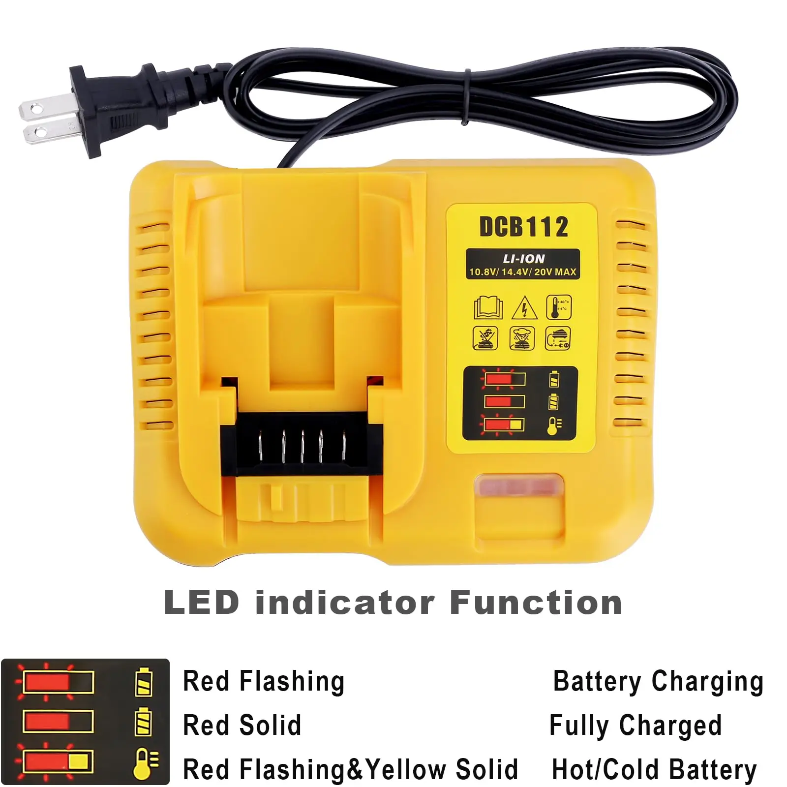 Cargador de batería DCB112 con reemplazo LED para batería Dewalt 10,8/12/14,4/20V DCB201 DCB200 DCB612 DCB609-2 DCB609 DCB606 - imagen 3