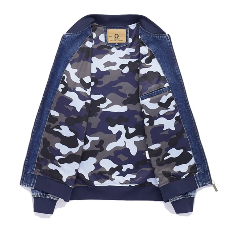 Chaqueta vaquera con cuello levantado para hombre, abrigo ajustado con letras bordadas, Vintage, informal, azul, cortavientos, talla grande, M-4XL - imagen 4