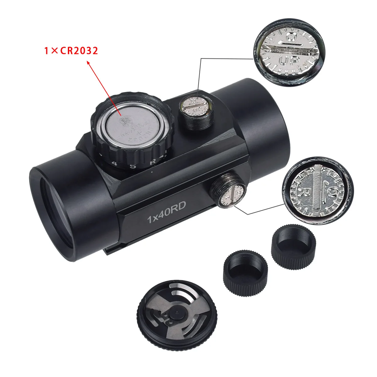 Mira telescópica táctica 1X30 1x40, punto rojo y verde/Rifle cruzado, colimador holográfico Airsoft, punto de 11mm/20mm, montaje en riel, riel Pictinny - imagen 5