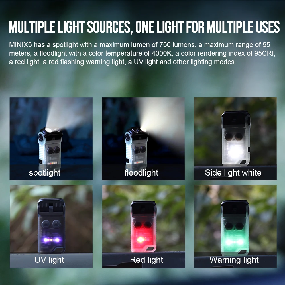 Trustfire-linterna MINIX5 EDC, linternas Led recargables, linterna portátil magnética, luz UV de 750 lúmenes, lámpara de noche para acampar - imagen 4