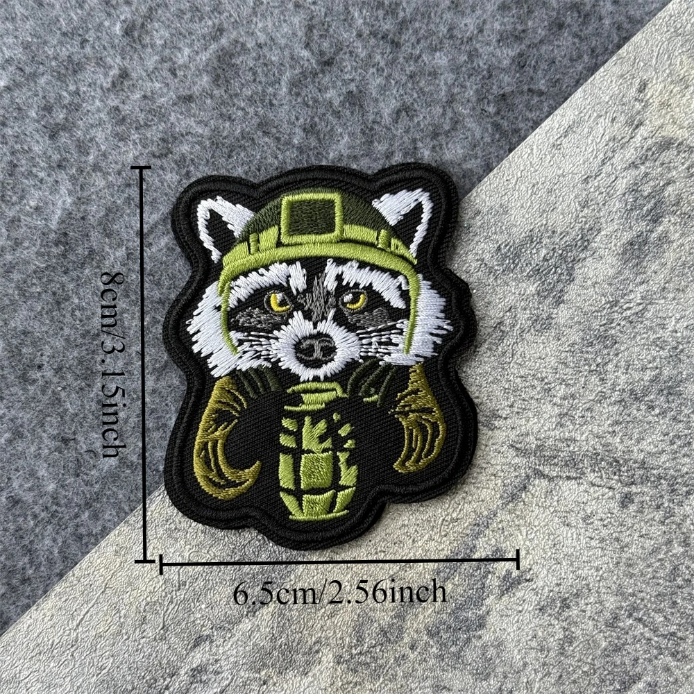 "Wolves y mapachos portando cascos" insignia de moral táctica brazalete del ejército militar parches de bucle de gancho bordados pegatina para mochila - imagen 3