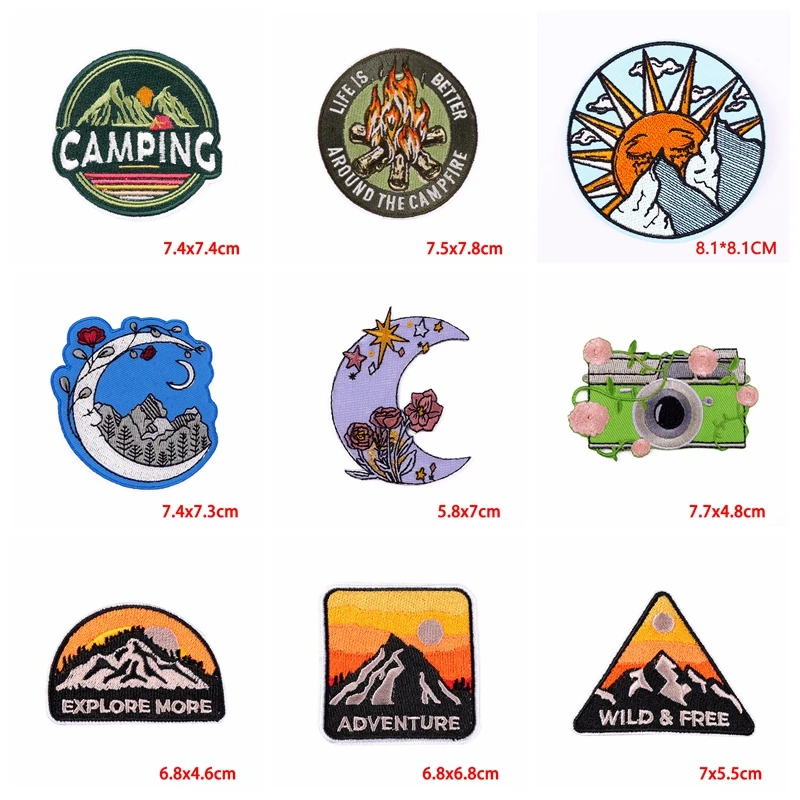 Parche bordado para acampar en montaña, parches de aventura al aire libre para ropa, parches para planchar, ropa, mochila, chaquetas, bricolaje, 10 Uds. - imagen 4