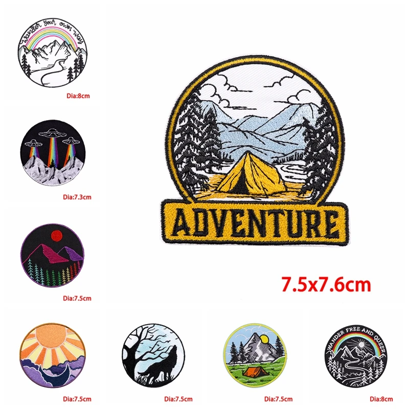 Parche bordado para acampar en la montaña, parches termoadhesivos para ropa, bricolaje, aventura, 10 unids/lote - imagen 5