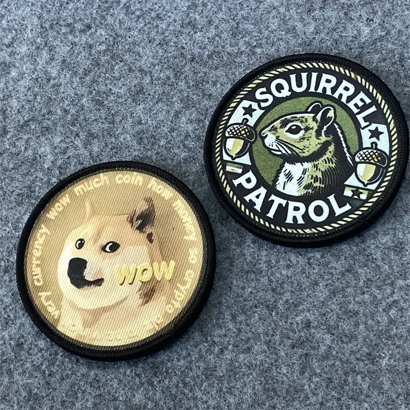 Parche con estampado de ardilla secreta, pegatina de Dogecoin Wow, insignia de moral militar, gancho y lazo, brazalete, parches de ropa, mochila - imagen 4