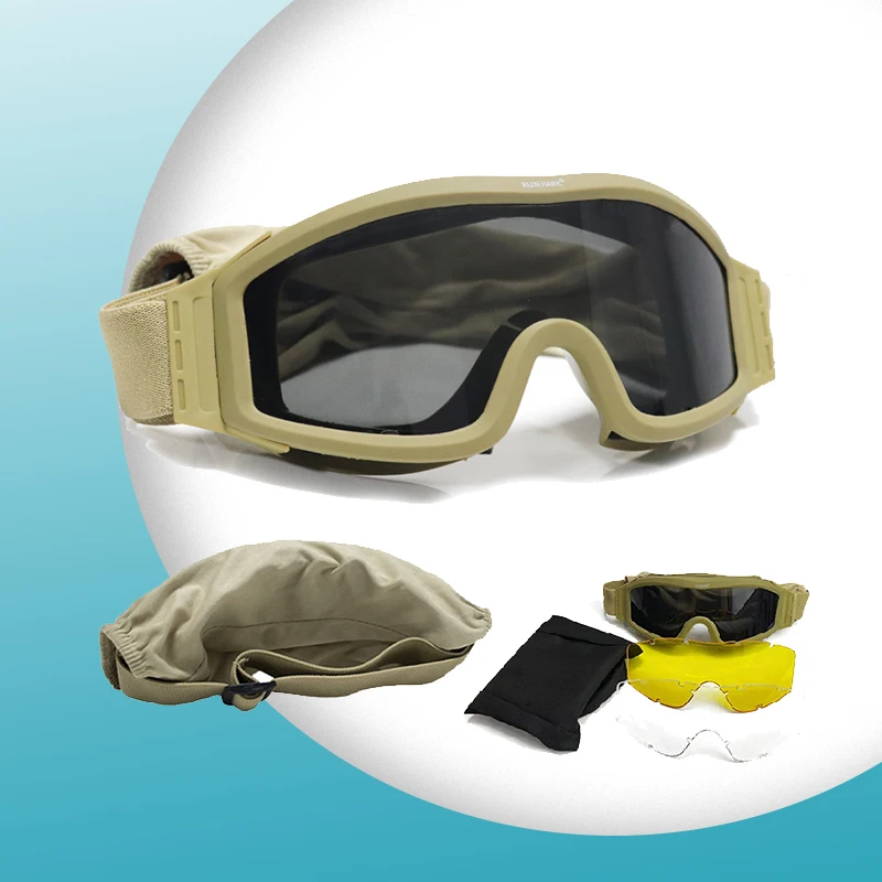 Gafas tácticas militares de tiro con pistola de aire para caza, gafas para motocicleta todoterreno a prueba de viento y polvo para exteriores, 3 lentes - imagen 3